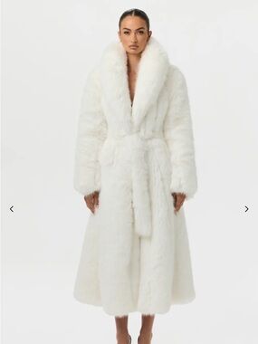 Naked Wardrobe White Faux-Fur Long White Pelted Coat